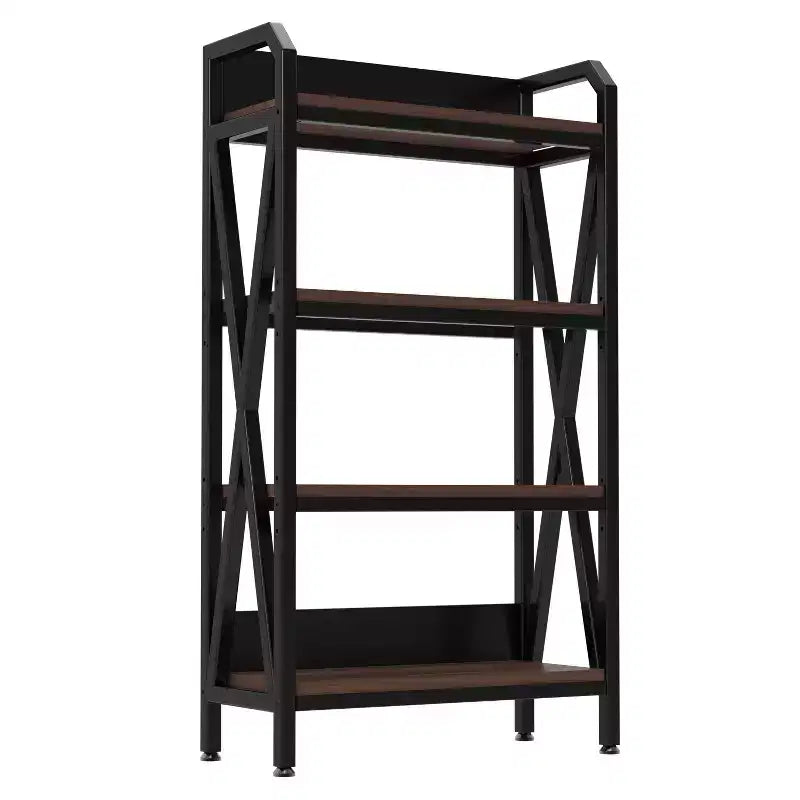 Homy Casa Étagère décorative à 4 niveaux en acier et bois de 85,09 cm, étagère de rangement industrielle moderne pour salon, bureau et cuisine, marron rustique