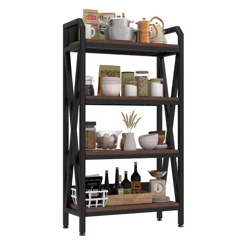 Homy Casa Étagère décorative à 4 niveaux en acier et bois de 85,09 cm, étagère de rangement industrielle moderne pour salon, bureau et cuisine, marron rustique