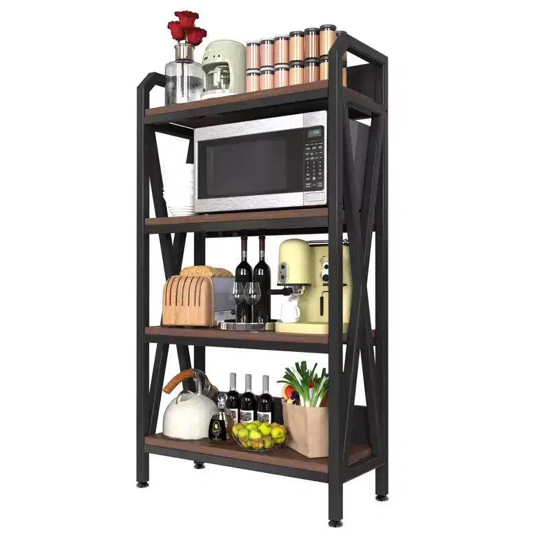 Homy Casa Étagère décorative à 4 niveaux en acier et bois de 85,09 cm, étagère de rangement industrielle moderne pour salon, bureau et cuisine, marron rustique