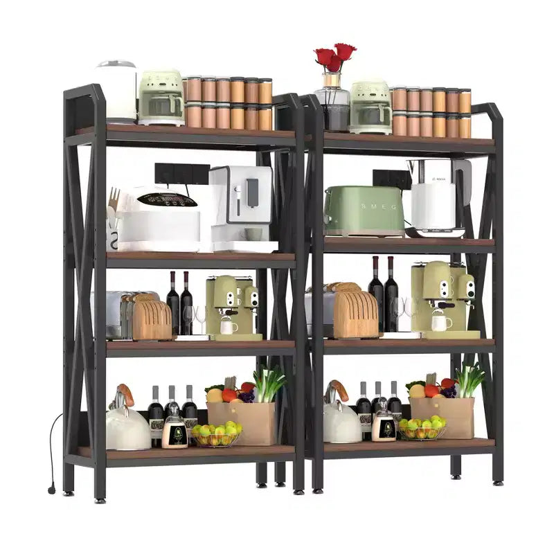 Homy Casa Étagère décorative à 4 niveaux en acier et bois de 85,09 cm, étagère de rangement industrielle moderne pour salon, bureau et cuisine, marron rustique