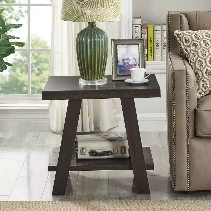 Table d'appoint avec étagère en bois répliqué contemporain Athens de Roundhill Furniture