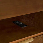 Coiffeuse avec étagères ouvertes et tiroirs en verre, station de charge, prise et 2 tiroirs ; Meuble d'appoint pour salon/pièce de réception/chambre d'étudiant.