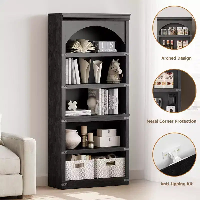 Étagère de 170 cm, meuble de rangement à 5 niveaux avec cadre en métal, organisateur de rangement style ferme avec étagères ouvertes, pour bureau, salon, chambre à coucher