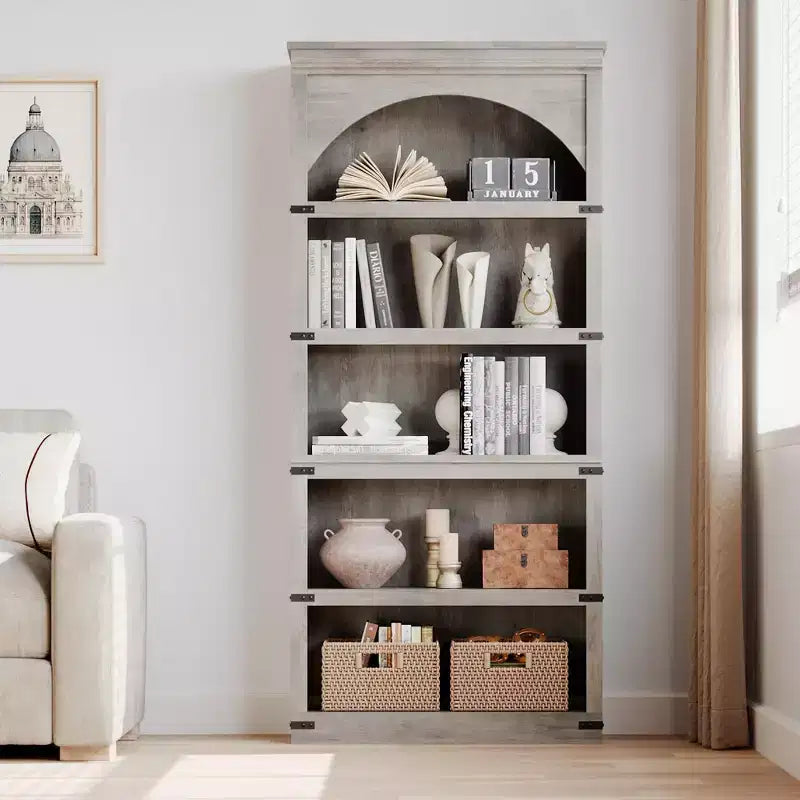 Étagère de 170 cm, meuble de rangement à 5 niveaux avec cadre en métal, organisateur de rangement style ferme avec étagères ouvertes, pour bureau, salon, chambre à coucher