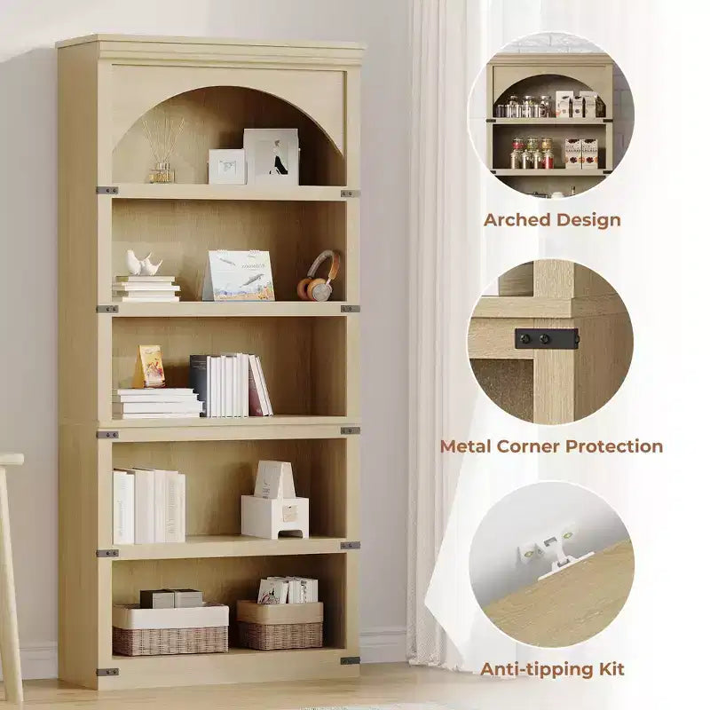 Étagère de 170 cm, meuble de rangement à 5 niveaux avec cadre en métal, organisateur de rangement style ferme avec étagères ouvertes, pour bureau, salon, chambre à coucher