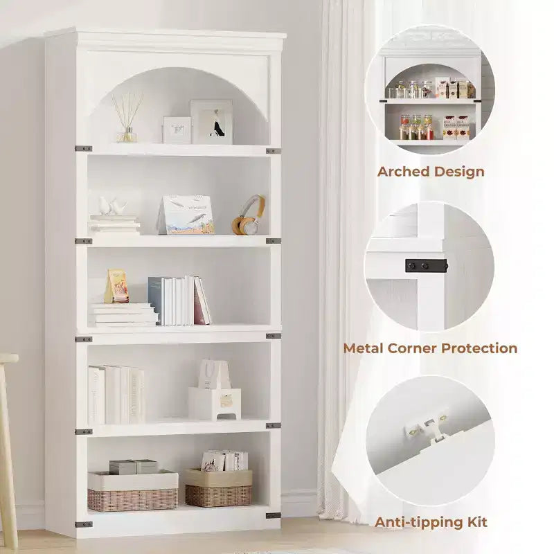 Étagère de 170 cm, meuble de rangement à 5 niveaux avec cadre en métal, organisateur de rangement style ferme avec étagères ouvertes, pour bureau, salon, chambre à coucher