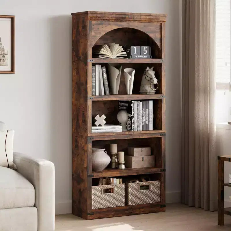 Étagère de 170 cm, meuble de rangement à 5 niveaux avec cadre en métal, organisateur de rangement style ferme avec étagères ouvertes, pour bureau, salon, chambre à coucher