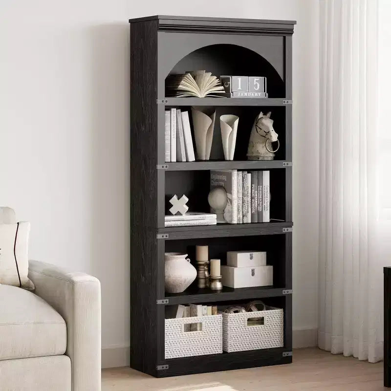 Étagère de 170 cm, meuble de rangement à 5 niveaux avec cadre en métal, organisateur de rangement style ferme avec étagères ouvertes, pour bureau, salon, chambre à coucher