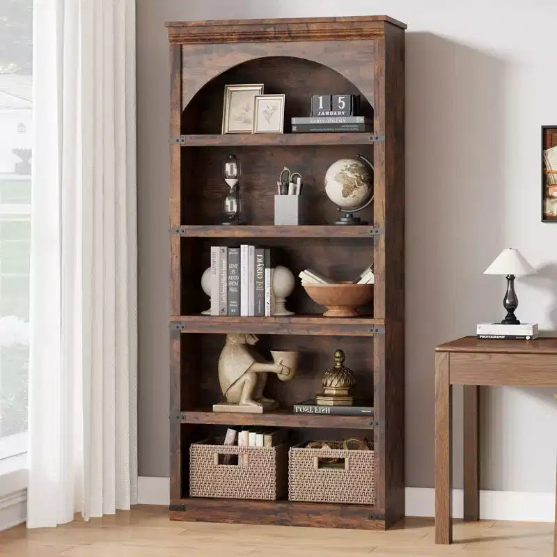 Étagère de 170 cm, meuble de rangement à 5 niveaux avec cadre en métal, organisateur de rangement style ferme avec étagères ouvertes, pour bureau, salon, chambre à coucher
