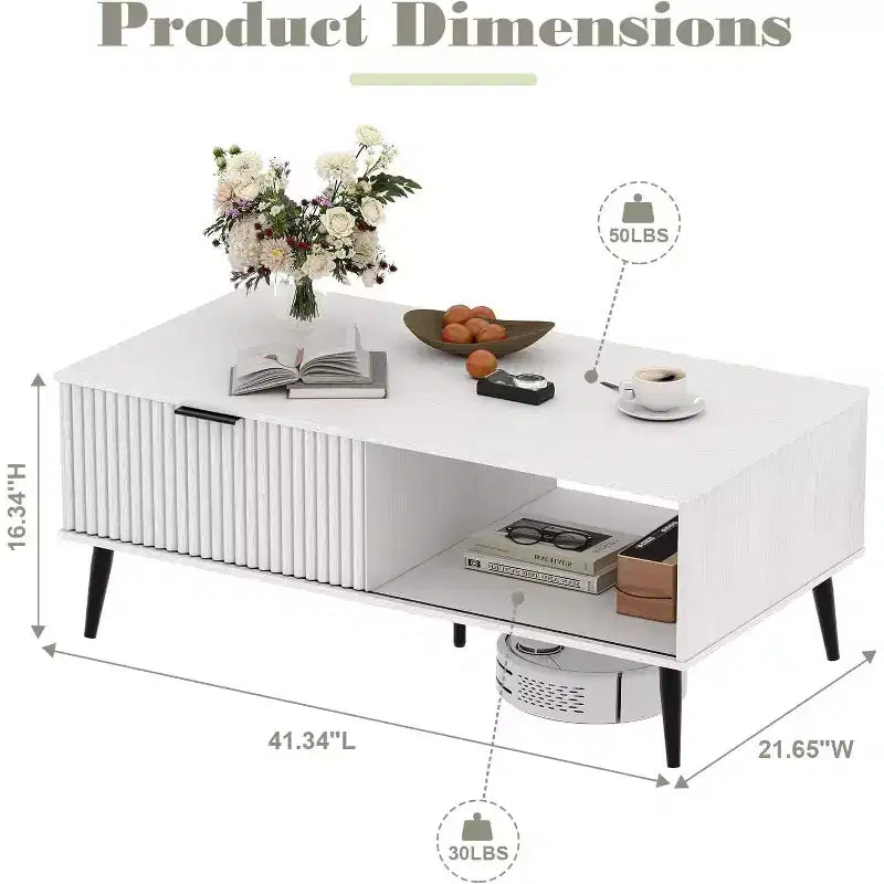 Table basse, Table basse en bois avec meuble de rangement, Conception à deux niveaux, Porte coulissante