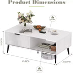Table basse, Table basse en bois avec meuble de rangement, Conception à deux niveaux, Porte coulissante