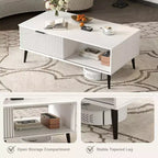 Table basse, Table basse en bois avec meuble de rangement, Conception à deux niveaux, Porte coulissante
