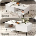 Table basse, Table basse en bois avec meuble de rangement, Conception à deux niveaux, Porte coulissante