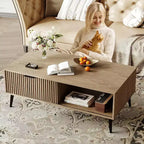 Table basse, Table basse en bois avec meuble de rangement, Conception à deux niveaux, Porte coulissante
