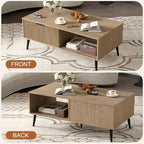Table basse, Table basse en bois avec meuble de rangement, Conception à deux niveaux, Porte coulissante