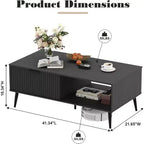 Table basse, Table basse en bois avec meuble de rangement, Conception à deux niveaux, Porte coulissante