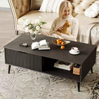 Table basse, Table basse en bois avec meuble de rangement, Conception à deux niveaux, Porte coulissante