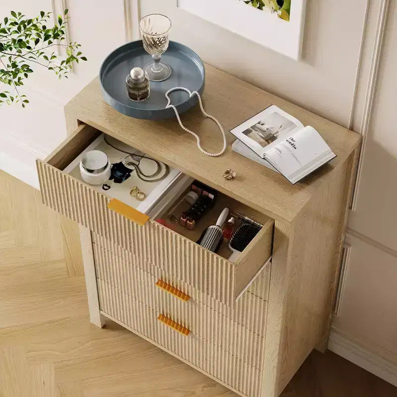 Commode étroite pour petits espaces, Commode flûtée à 5 tiroirs pour chambre à coucher ou appartement,