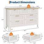 Commode à canneler COZONY pour chambre à coucher, commode en bois de 120,4 cm de large avec 7 grands tiroirs de rangement, armoire de rangement moderne et meuble TV pour salon