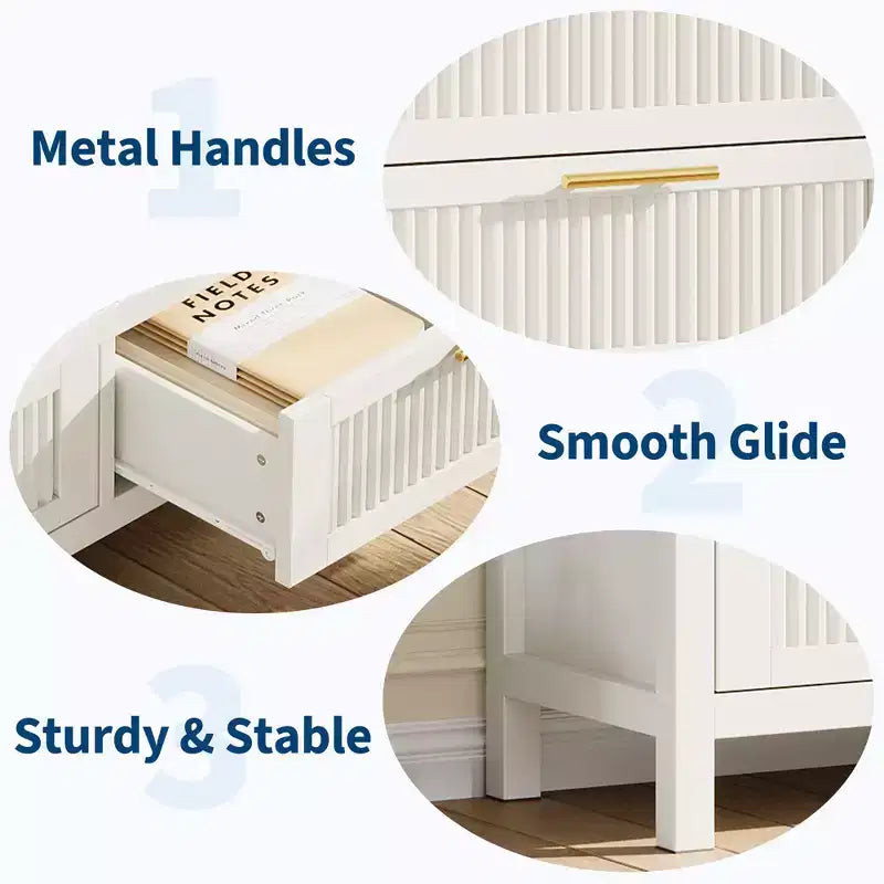 Commode à canneler COZONY pour chambre à coucher, commode en bois de 120,4 cm de large avec 7 grands tiroirs de rangement, armoire de rangement moderne et meuble TV pour salon