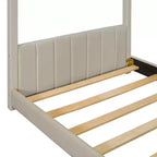 Lit cabane jumeau/double pour fille avec tête et pied de lit touffetés en velours, cadre de lit cabane pour enfants avec toit, beige