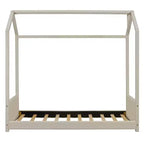 Lit cabane jumeau/double pour fille avec tête et pied de lit touffetés en velours, cadre de lit cabane pour enfants avec toit, beige