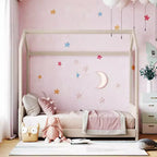 Lit cabane jumeau/double pour fille avec tête et pied de lit touffetés en velours, cadre de lit cabane pour enfants avec toit, beige