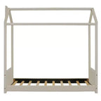 Lit cabane jumeau/double pour fille avec tête et pied de lit touffetés en velours, cadre de lit cabane pour enfants avec toit, beige