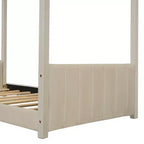 Lit cabane jumeau/double pour fille avec tête et pied de lit touffetés en velours, cadre de lit cabane pour enfants avec toit, beige
