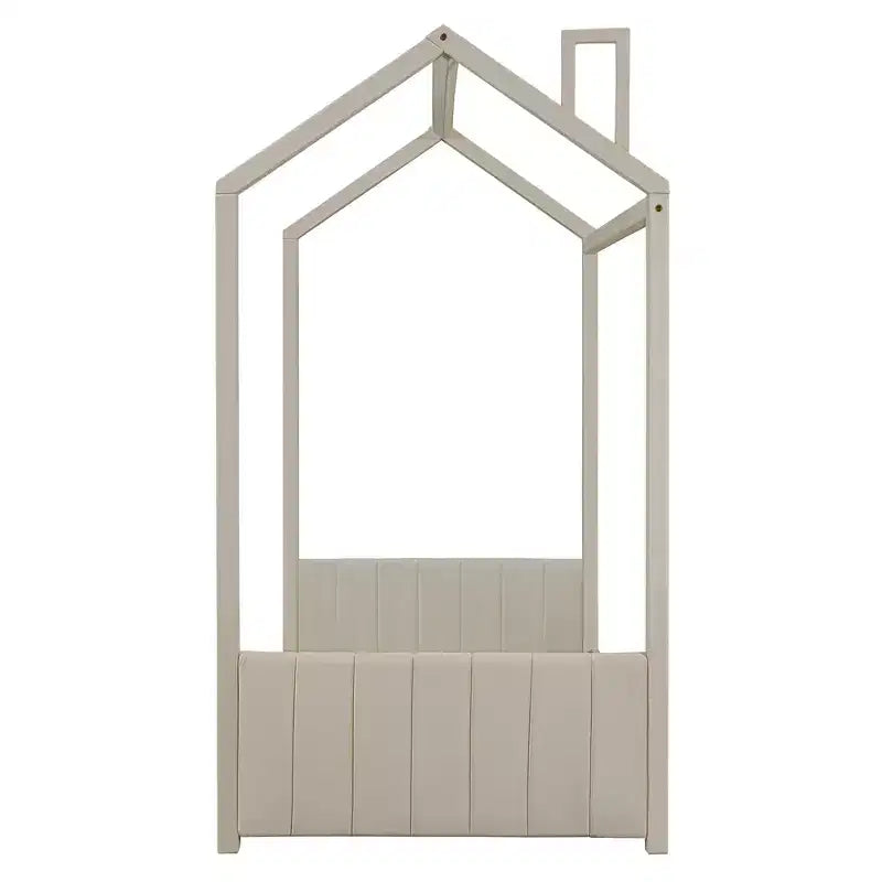 Lit cabane jumeau/double pour fille avec tête et pied de lit touffetés en velours, cadre de lit cabane pour enfants avec toit, beige