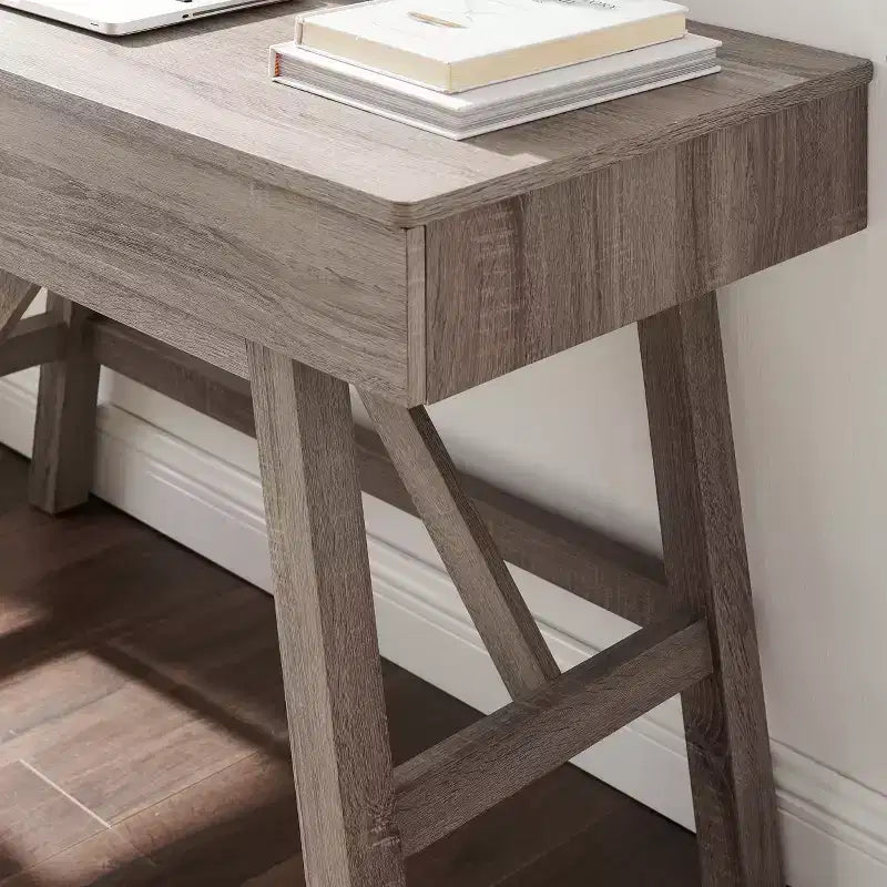 HomeStock Bureau informatique en bois d'acacia noir de 74,9 cm de hauteur avec tiroir de classement