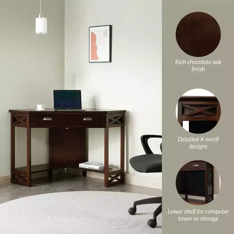 Bureaux d'ordinateur en bois d'acacia marron de 73,66 cm de haut avec tiroir de classement HomeStock