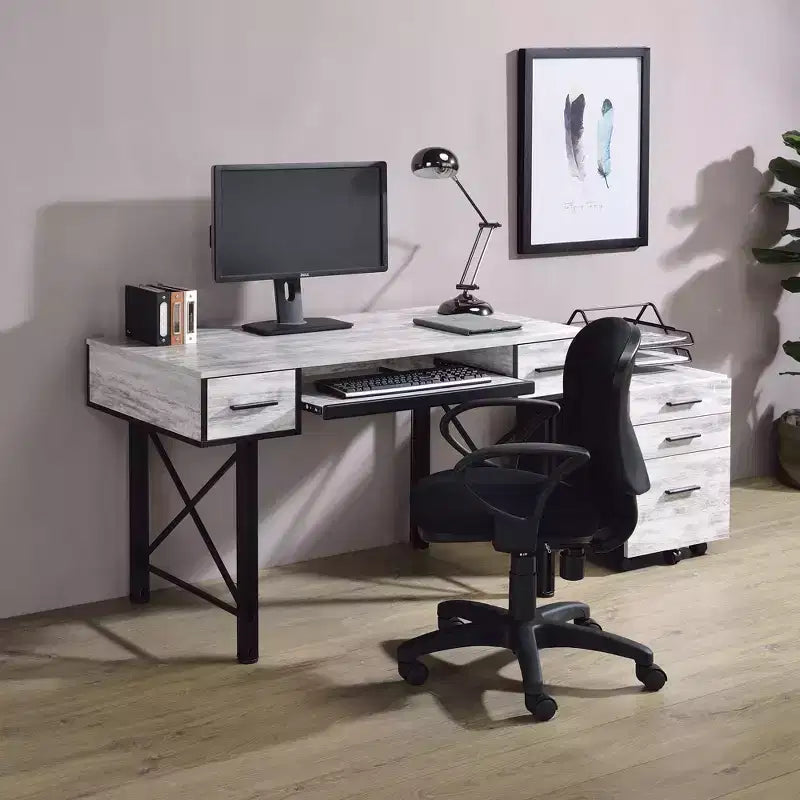 HomeStock Bureaux informatiques en placage de bois gris de 74 cm de hauteur avec tiroir de classement