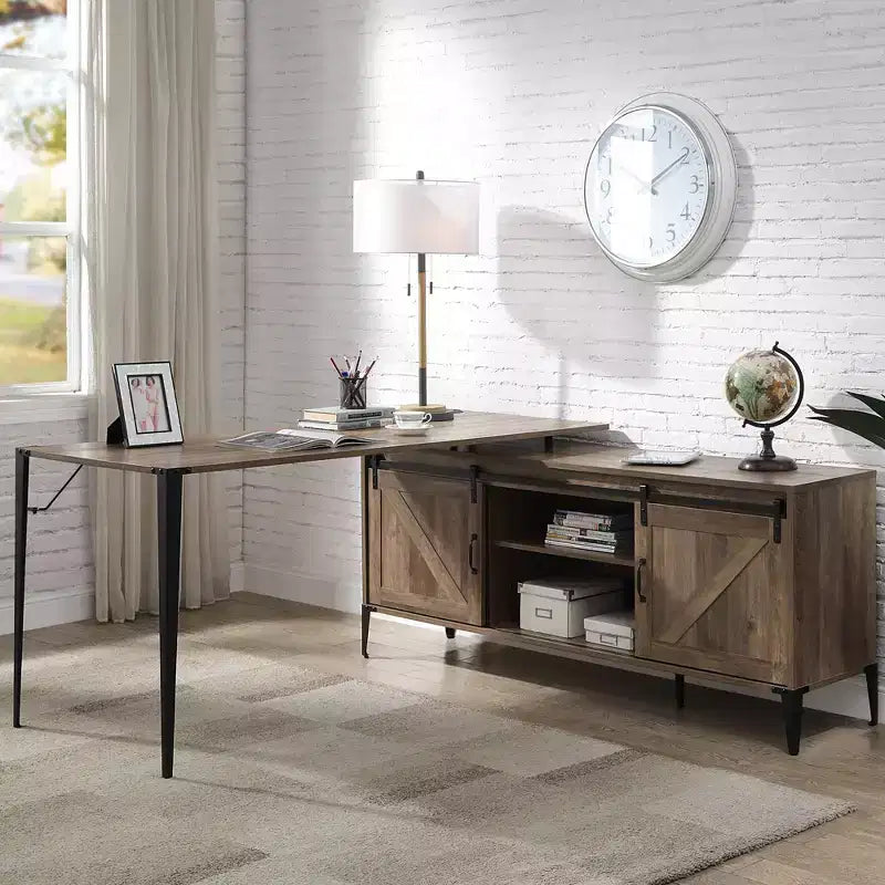 HomeStock Bureau informatique en bois marron de 76 cm de haut avec étagère de rangement ouverte