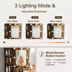 Coiffeuse avec miroir et lumières LED réglables, prise de courant, support pour sèche-cheveux et tabouret, petite coiffeuse compacte pour petites chambres (Vintage)