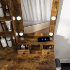 Coiffeuse avec miroir et lumières LED réglables, prise de courant, support pour sèche-cheveux et tabouret, petite coiffeuse compacte pour petites chambres (Vintage)