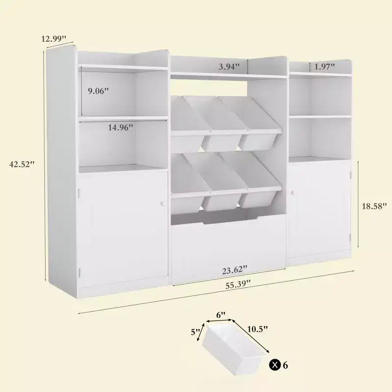 Meuble de rangement pour enfants avec 6 bacs, étagère de rangement pour tout-petits avec tiroir et porte, bibliothèque pour enfants pour salle de jeux et classe