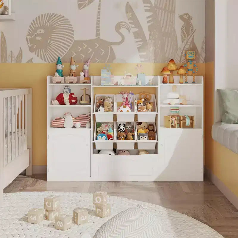 Meuble de rangement pour enfants avec 6 bacs, étagère de rangement pour tout-petits avec tiroir et porte, bibliothèque pour enfants pour salle de jeux et classe