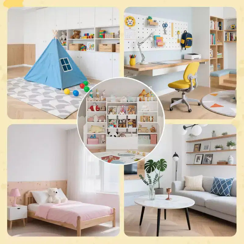Meuble de rangement pour enfants avec 6 bacs, étagère de rangement pour tout-petits avec tiroir et porte, bibliothèque pour enfants pour salle de jeux et classe