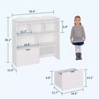 Organisateur de rangement avec tiroirs mobiles, bibliothèque pour enfants avec roulettes cachées et 5 casiers ouverts, armoire de rangement multifonctionnelle pour salle de jeux