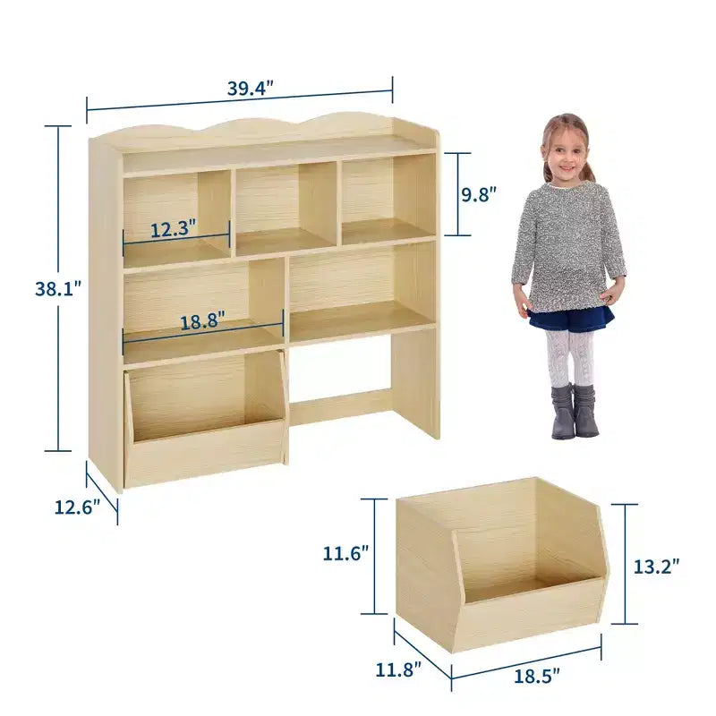 Organisateur de rangement avec tiroirs mobiles, bibliothèque pour enfants avec roulettes cachées et 5 casiers ouverts, armoire de rangement multifonctionnelle pour salle de jeux