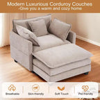 Canapé moderne en velours côtelé Furniliving, canapé-lit de 101,6 cm avec 3 coussins décoratifs, siège simple avec pouf