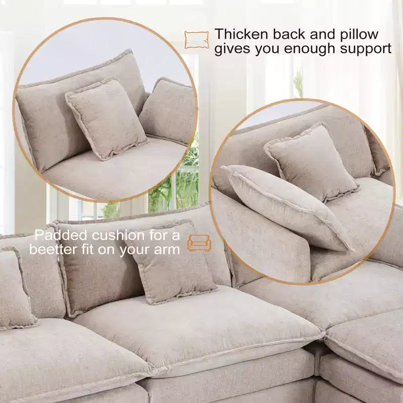 Canapé moderne en velours côtelé Furniliving, canapé-lit de 101,6 cm avec 3 coussins décoratifs, siège simple avec pouf