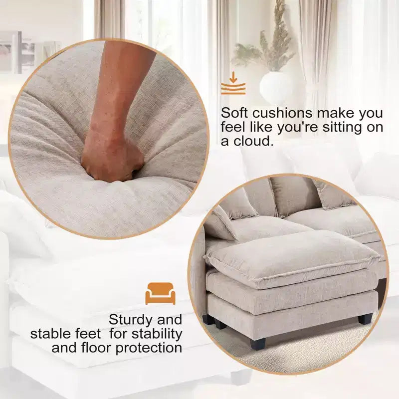 Canapé moderne en velours côtelé Furniliving, canapé-lit de 101,6 cm avec 3 coussins décoratifs, siège simple avec pouf