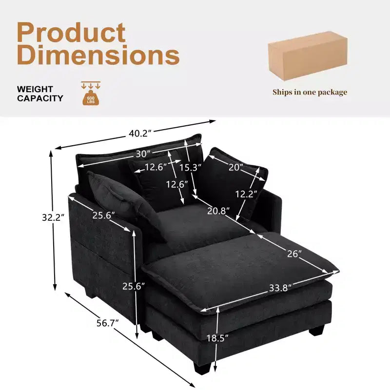 Canapé moderne en velours côtelé Furniliving, canapé-lit de 101,6 cm avec 3 coussins décoratifs, siège simple avec pouf