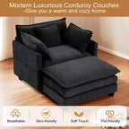 Canapé moderne en velours côtelé Furniliving, canapé-lit de 101,6 cm avec 3 coussins décoratifs, siège simple avec pouf