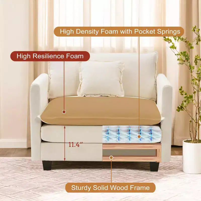 Canapé moderne en velours côtelé Furniliving, canapé-lit de 101,6 cm avec 3 coussins décoratifs, siège simple avec pouf