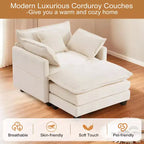 Canapé moderne en velours côtelé Furniliving, canapé-lit de 101,6 cm avec 3 coussins décoratifs, siège simple avec pouf