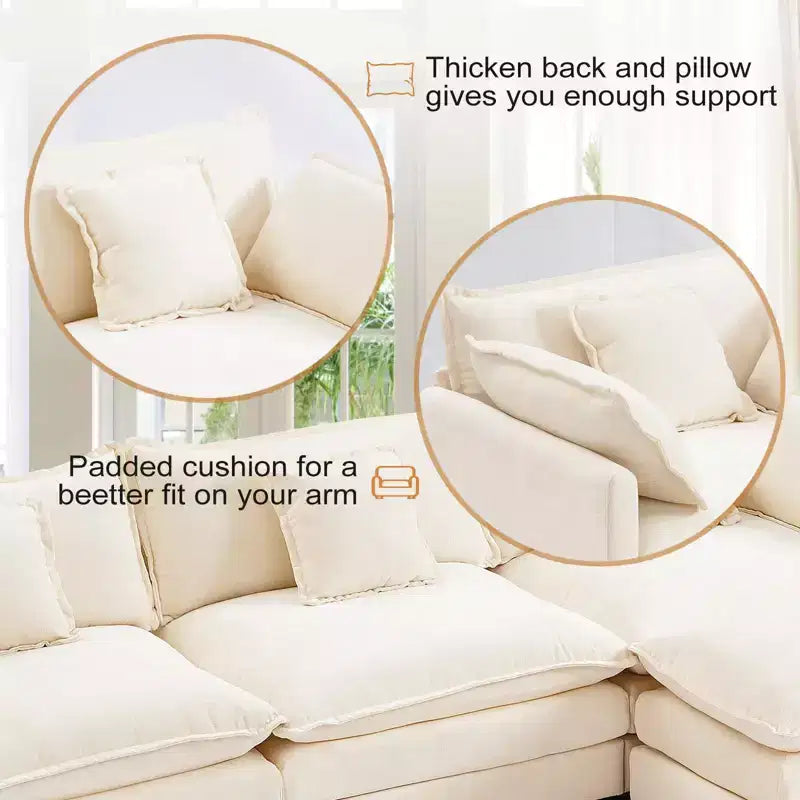 Canapé moderne en velours côtelé Furniliving, canapé-lit de 101,6 cm avec 3 coussins décoratifs, siège simple avec pouf