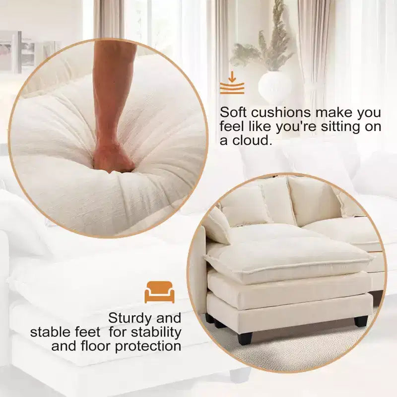 Canapé moderne en velours côtelé Furniliving, canapé-lit de 101,6 cm avec 3 coussins décoratifs, siège simple avec pouf